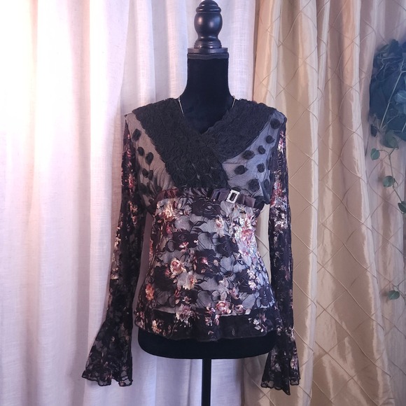 Alberto Makali Tops - Vintage Y2K Alberto Makali Rossette Mesh Detail Blouse